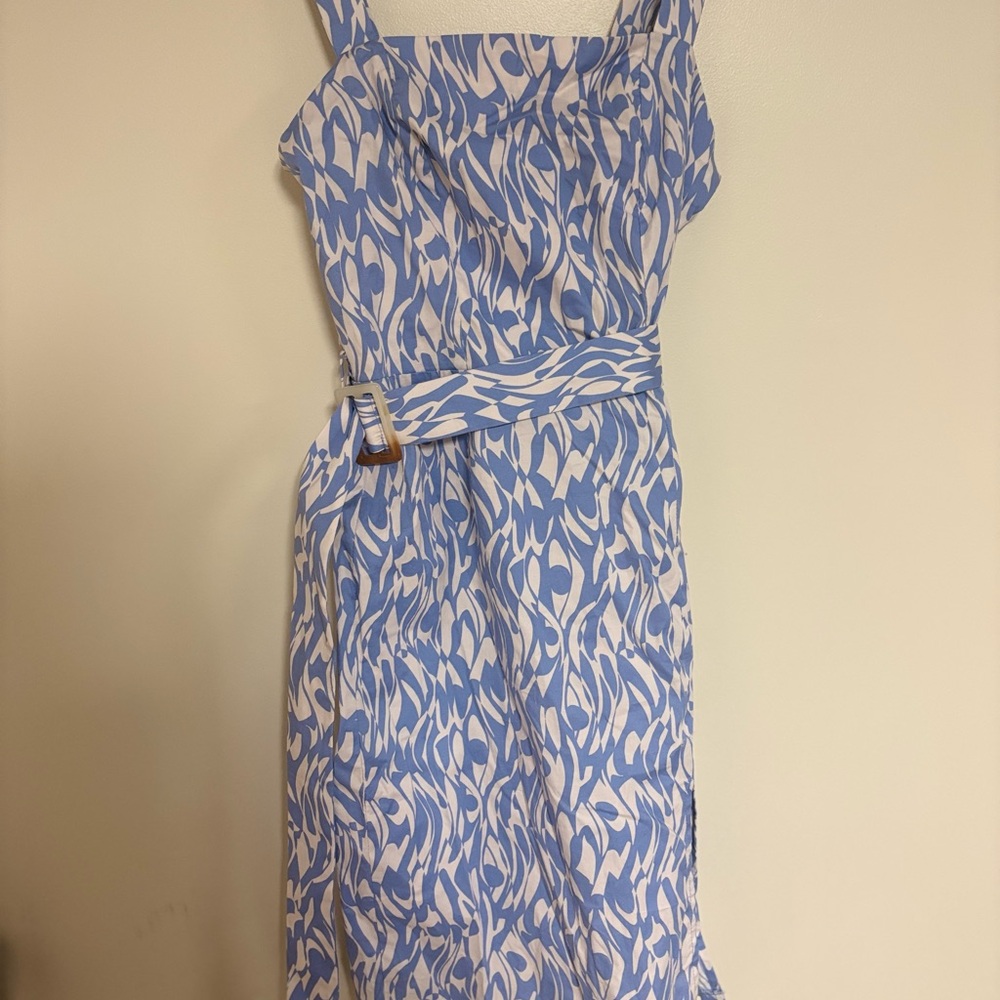 Monteau Blue and White Sleeveless Sundress Midi